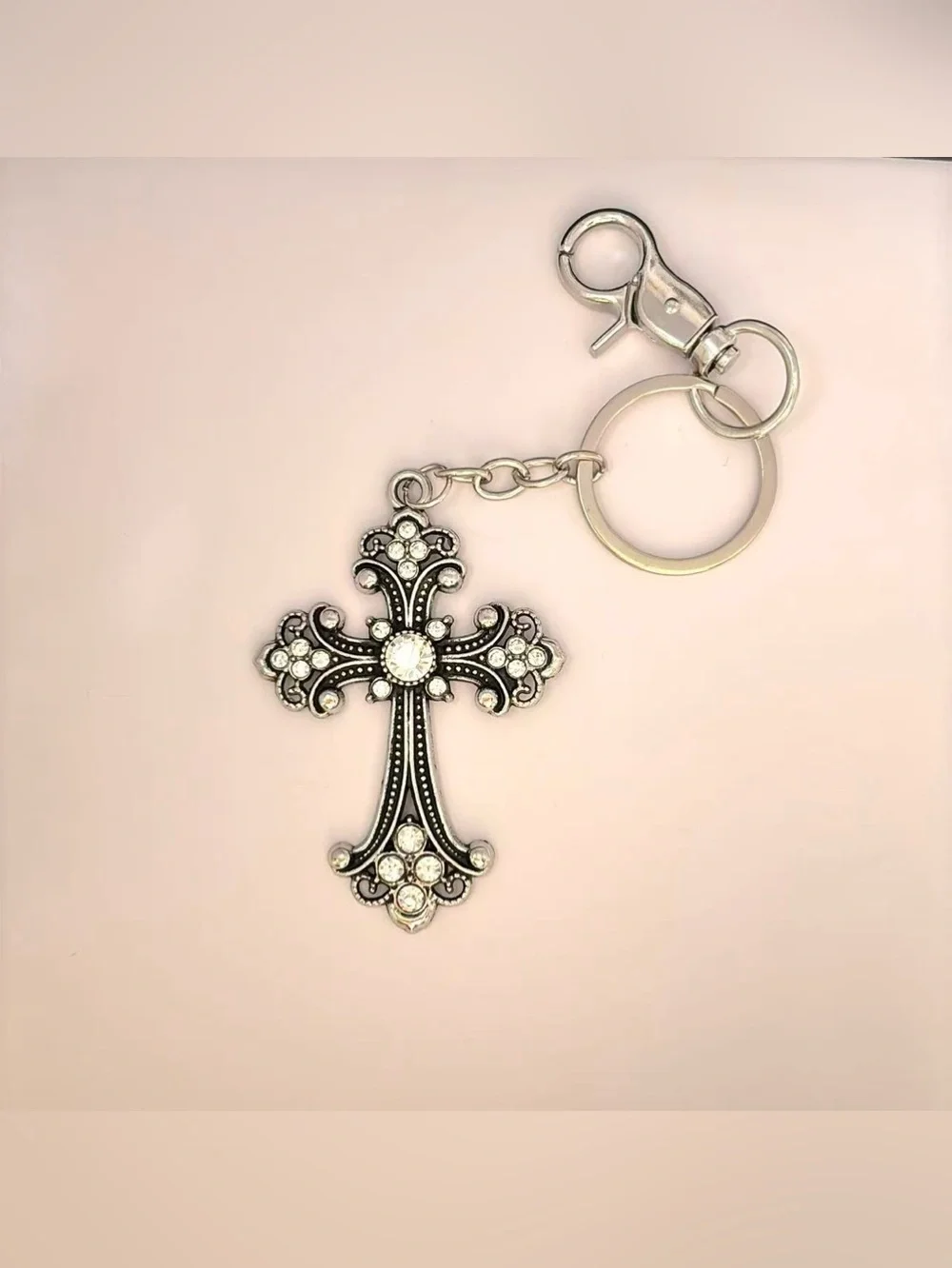 CZ Cross Keychain Charm for Men Women Car Keychain Key Ring Bag Charm